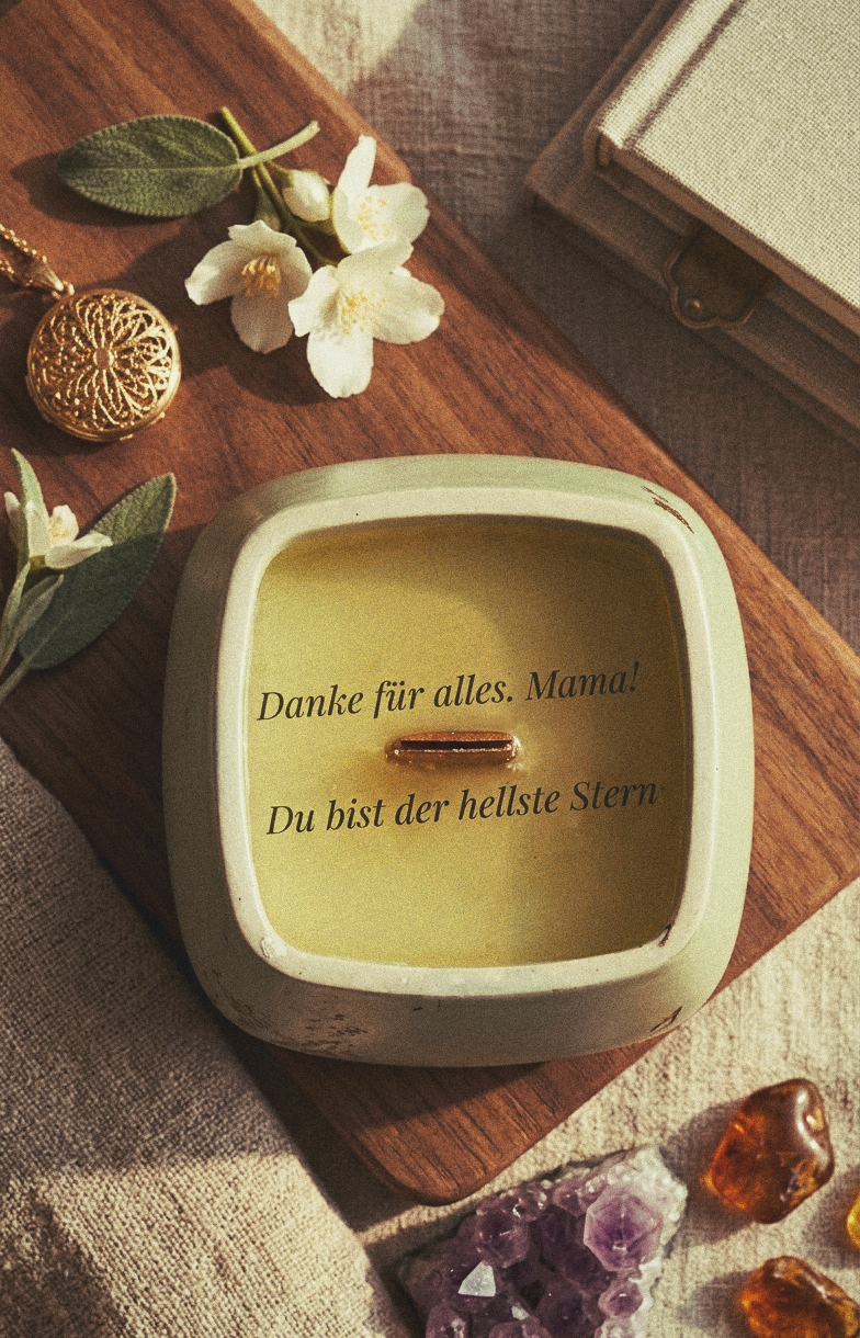 Handgemachte Sojawachskerze mit geheimer Botschaft. Perfektes Geschenk aus Wien.